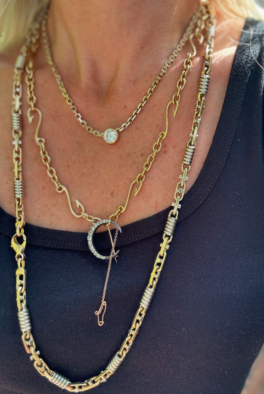 Vintage 14k Two-Tone Gold Industrial Chain and Bracelet Set