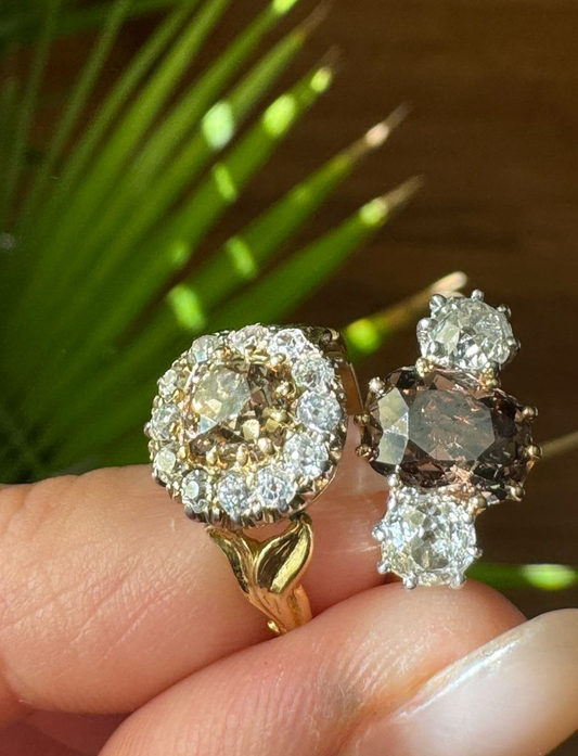 Antique 18k Yellow Gold Champagne Diamond Halo Ring