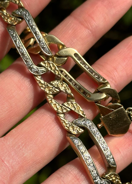 Vintage 14k Two-Tone White and Yellow Gold Diamond Link Bracelet
