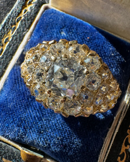 Antique 18k Yellow Gold Full Top Old Mine Cut Diamond Ring