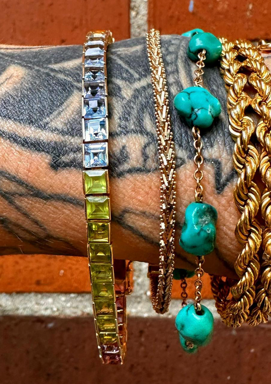 Vintage 14k Yellow Gold Five Gemstone Bracelet