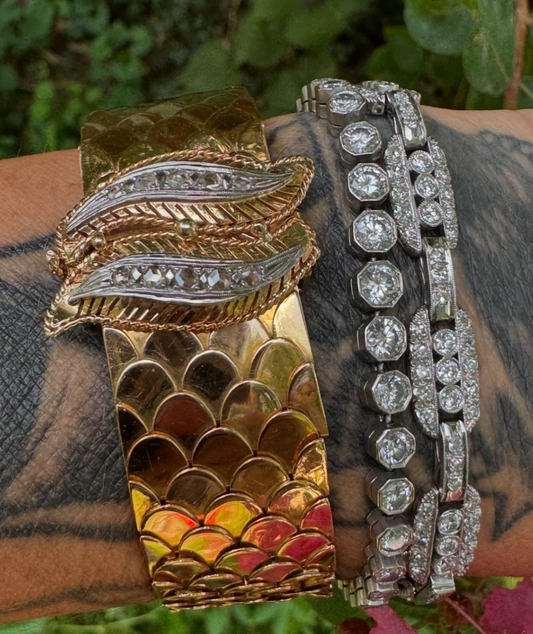 Retro 18k Gold Diamond Dragonscale Bracelet