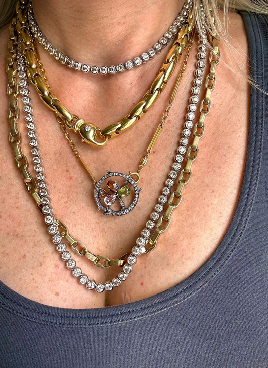 Vintage Chimento 18k Yellow Gold Semi-Solid Oval Biker Link Chain