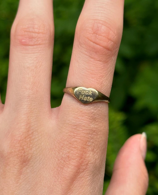 Estate 18k "Fuck Hate" Heart Signet Ring