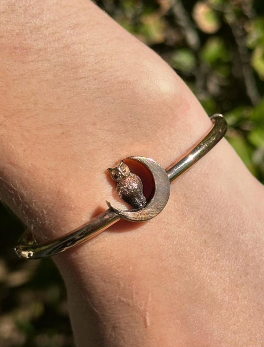 Antique Owl and Moon Bangle Bracelet
