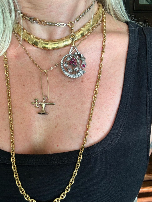 Victorian 15k, Silver, Diamond and Ruby Conversion Pendant