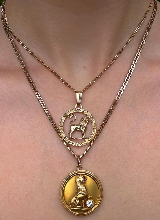 Vintage 14k Yellow Gold Leo Zodiac Pendant