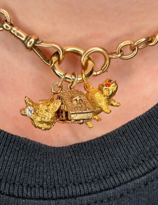 Victorian Stickpin 18k Yellow Gold OMC Diamond Wolf Charm