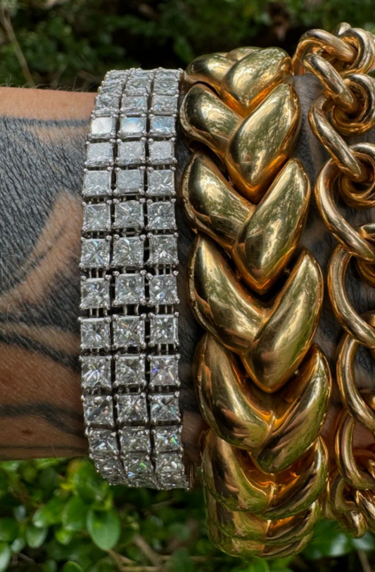 Vintage 18k Italian Hallmarked Triple Row Diamond Bracelet