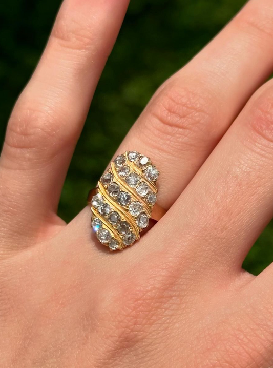 Vintage 18k Yellow Gold Old Mine Cut Diamond Swirl Ring