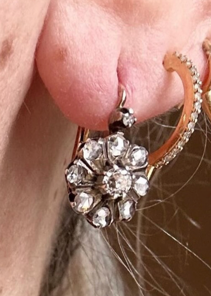 Victorian Old Mine and Rose Cut Diamond Cluster Earrings