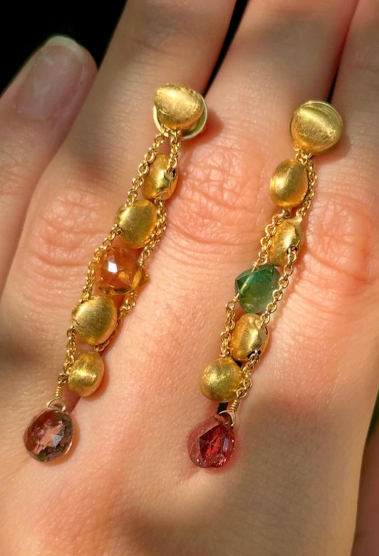 Designer Marco Bicego 18k Yellow Gold Gemstone Dangle Earrings