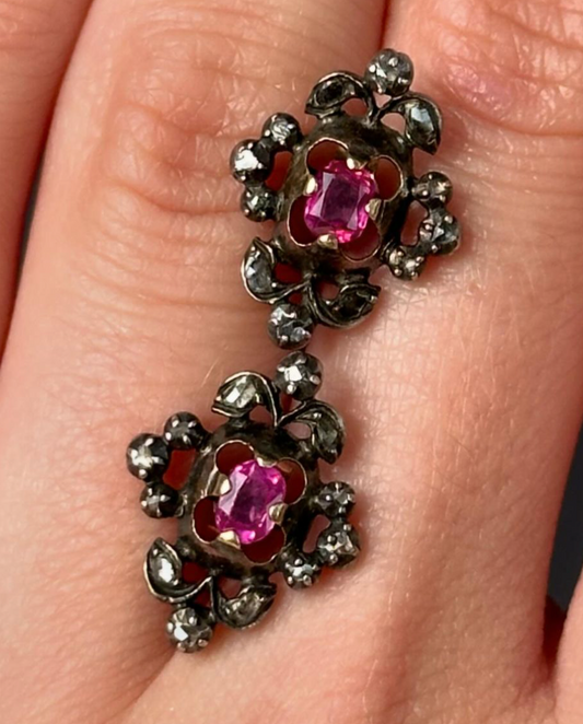 Georgian Ruby and Diamond Conversion Earrings
