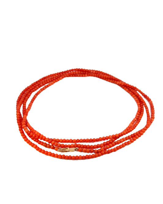 Extra Long 14k Gold and Coral Beaded Necklace