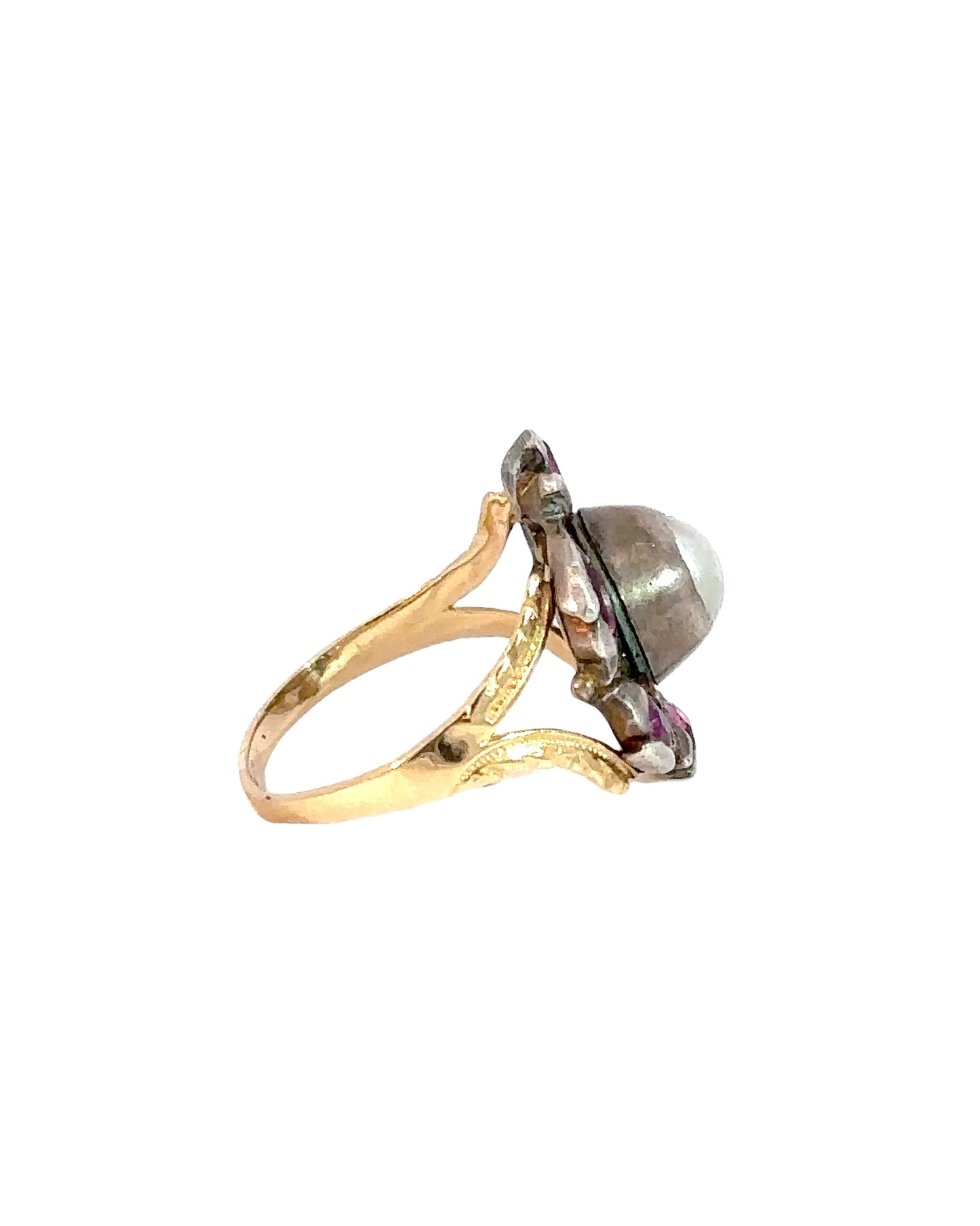 Antique 14k Gold Iberian Ruby and Pearl Conversion Ring