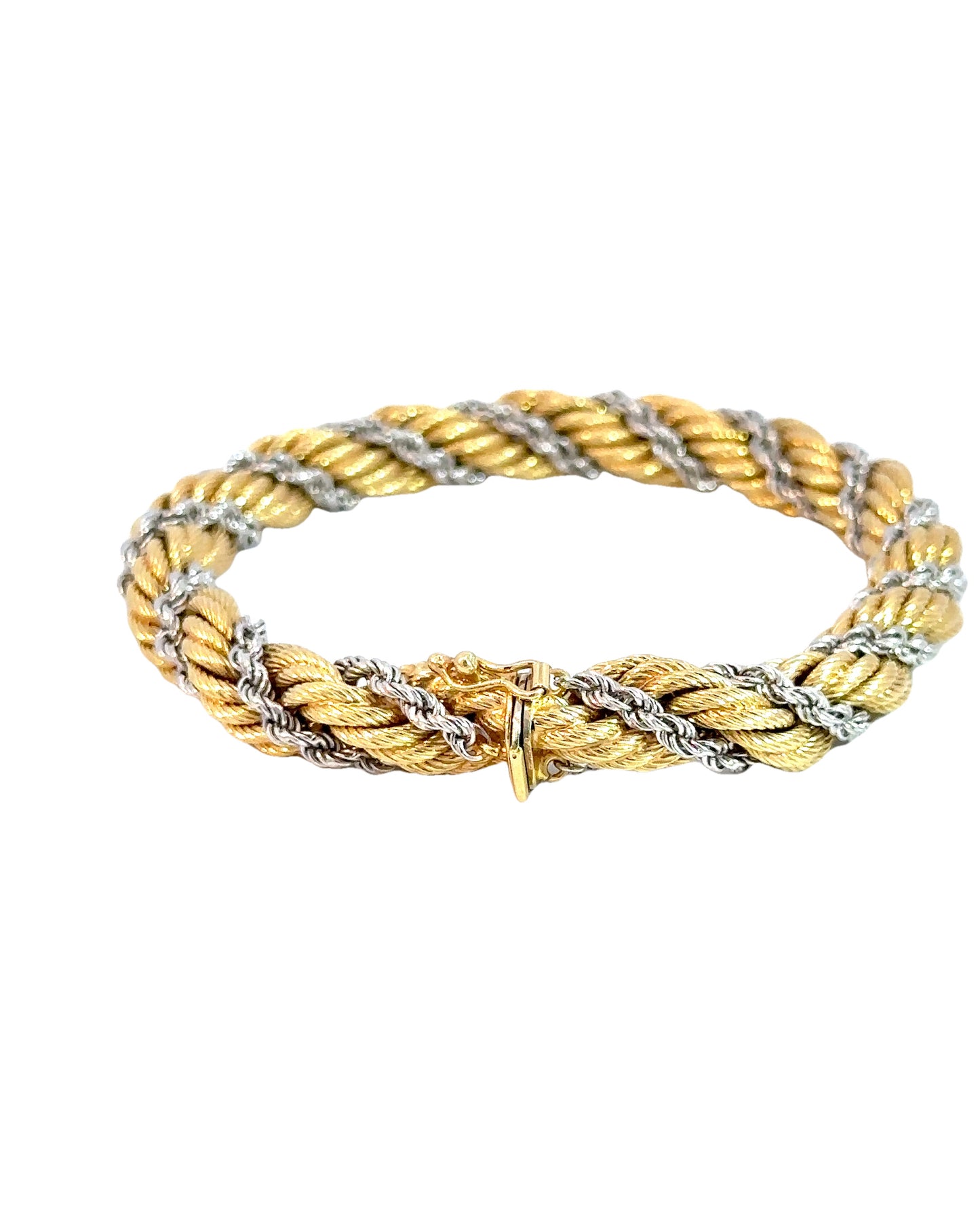 Vintage 18k White and Yellow Gold Intertwined Two Tone Rope Bracelet