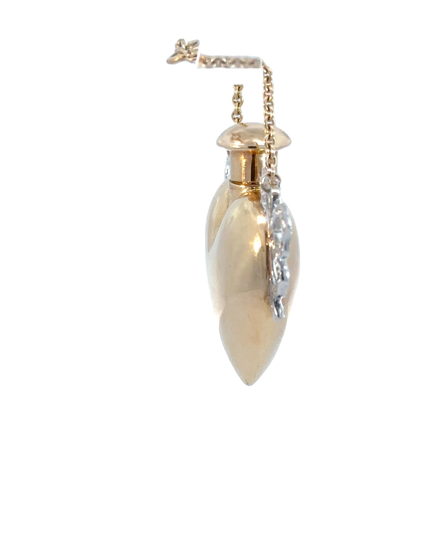 Estate Diamond and 14k Gold Bowed Heart Perfume Bottle Pendant