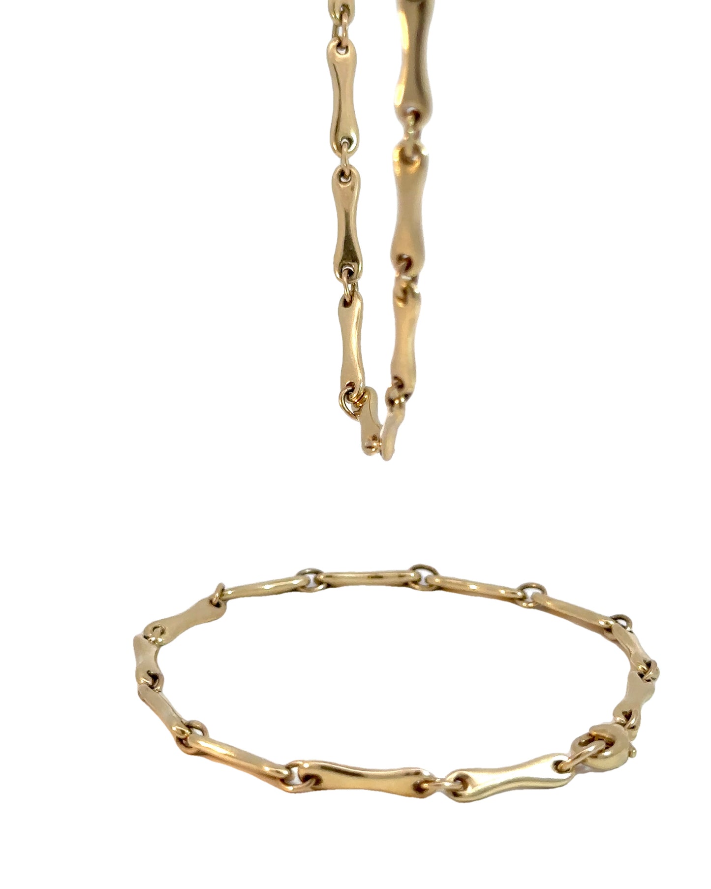 Vintage Bone Link 14k Yellow Gold Bracelet and Chain Set
