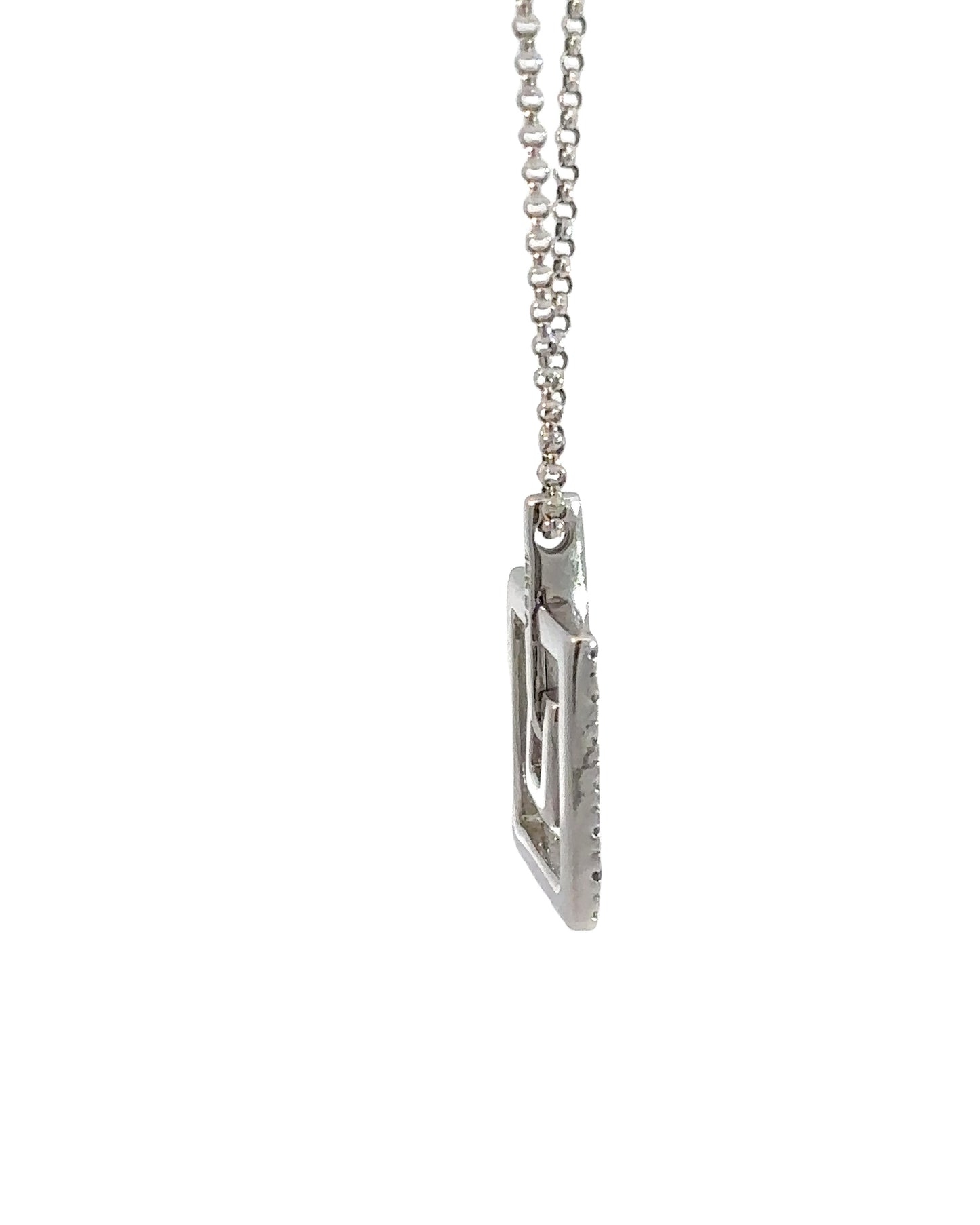 Estate 18k White Gold Pavé Diamond Square Necklace