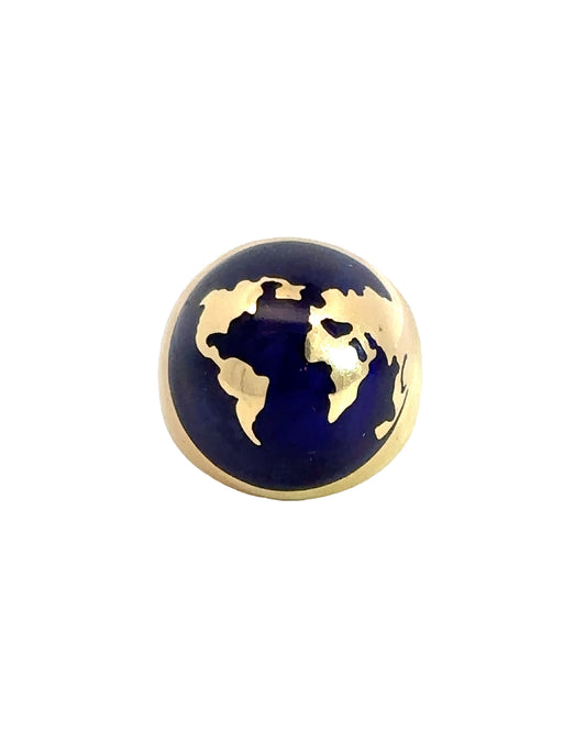Vintage 18k Yellow Gold Enamel Globe Ring
