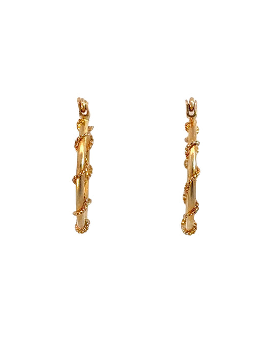 Vintage 14k Gold Rope Twist Hoop Earrings