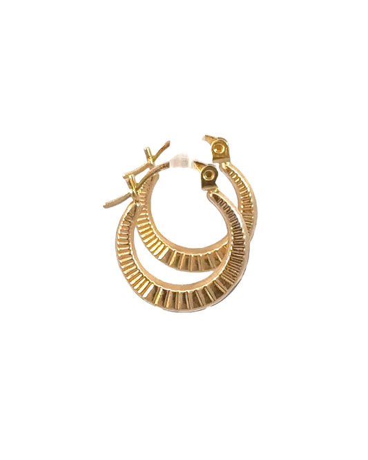 Vintage 14k Gold Mini Ridged Hoops