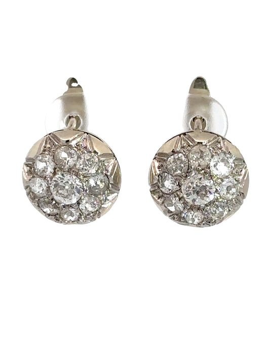 Antique Platinum Old Cut Diamond Star Cluster Earrings