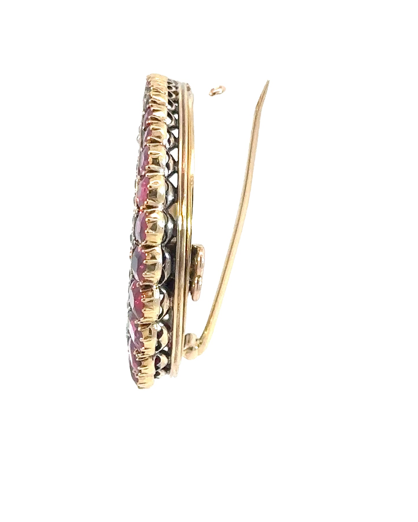 Victorian Ruby and Diamond Crescent Moon Brooch