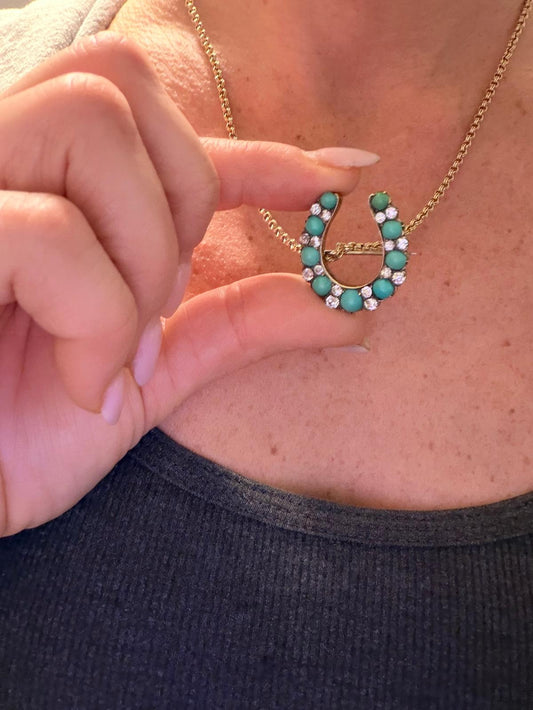 Victorian Turquoise and Diamond Horseshoe Brooch