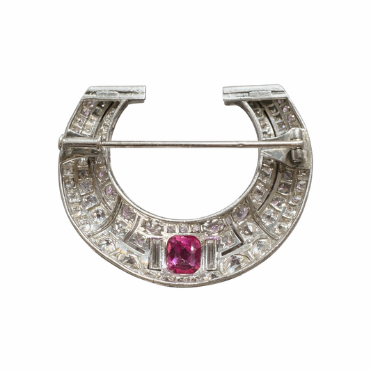 Art Deco Pink Tourmaline and Diamond Horseshoe Brooch
