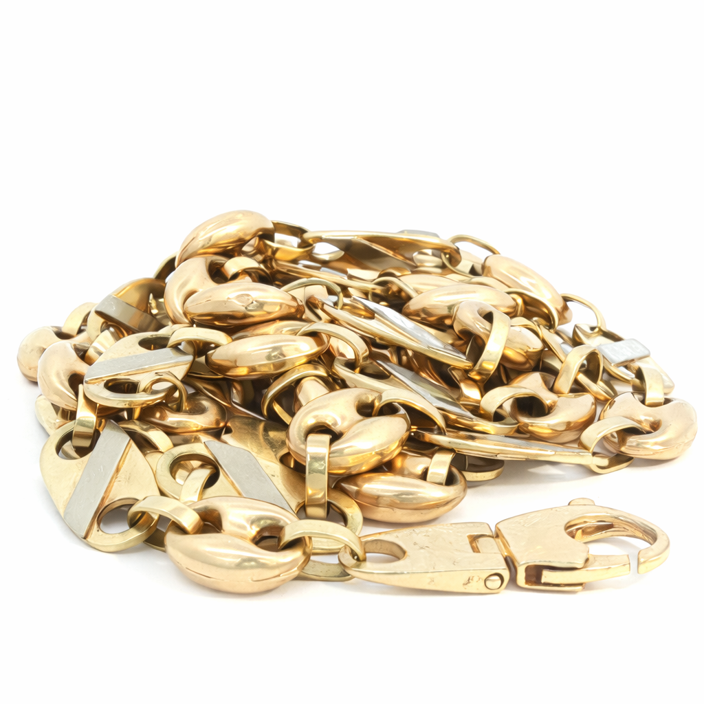 1960's Alternating Two-Tone Anchor Link Necklace and Bracelet Set