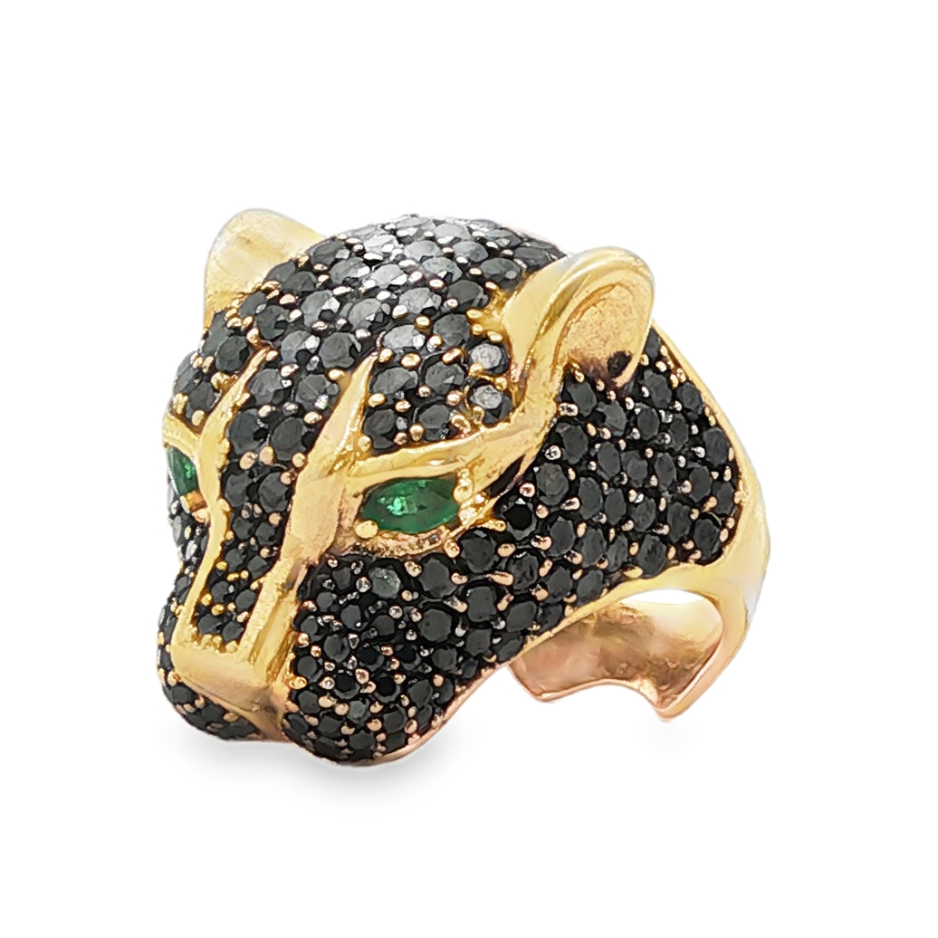 Effy Black Diamond Emerald Panther Ring