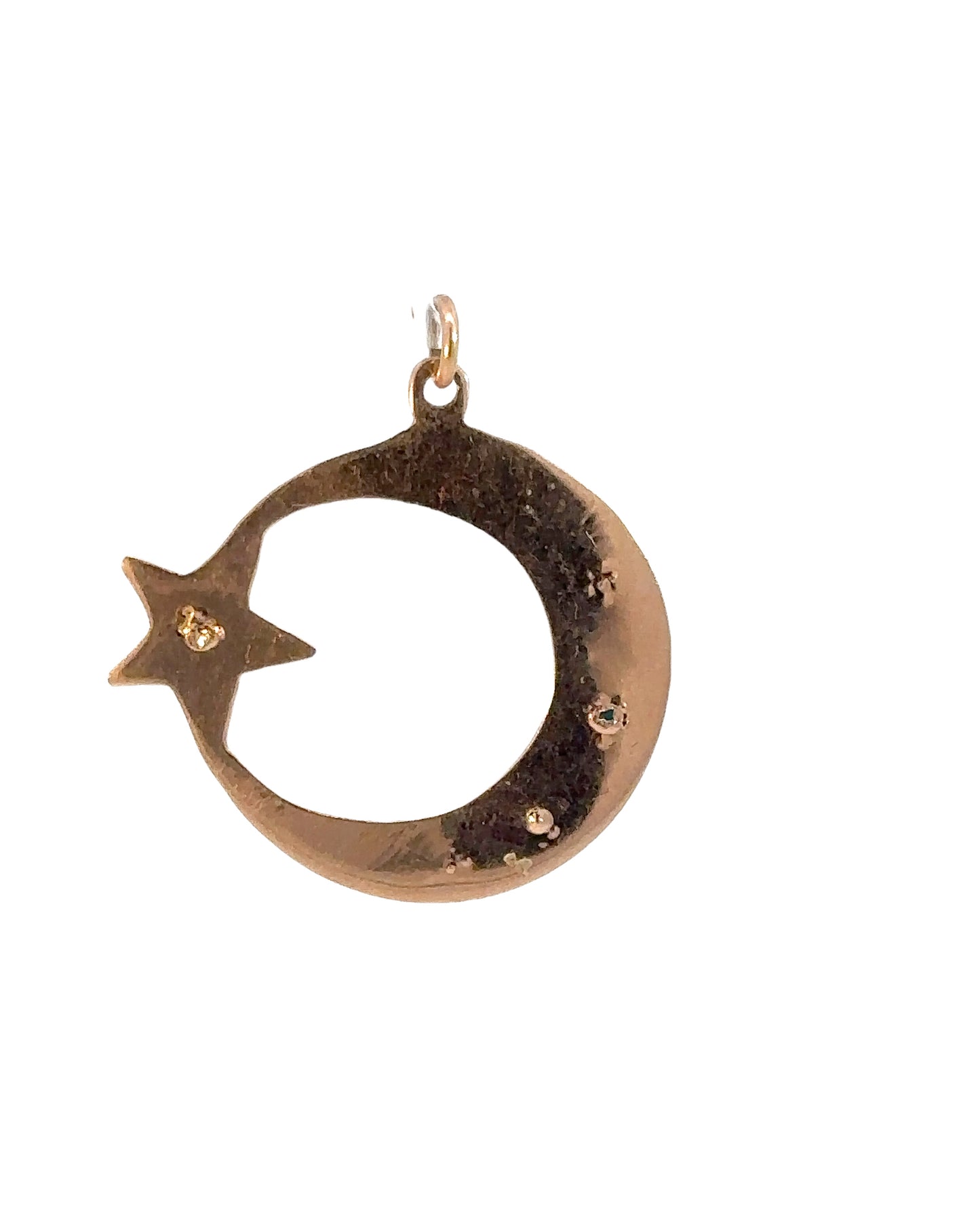 Vintage Turquoise 14k Yellow Gold Moon and Star Pendant