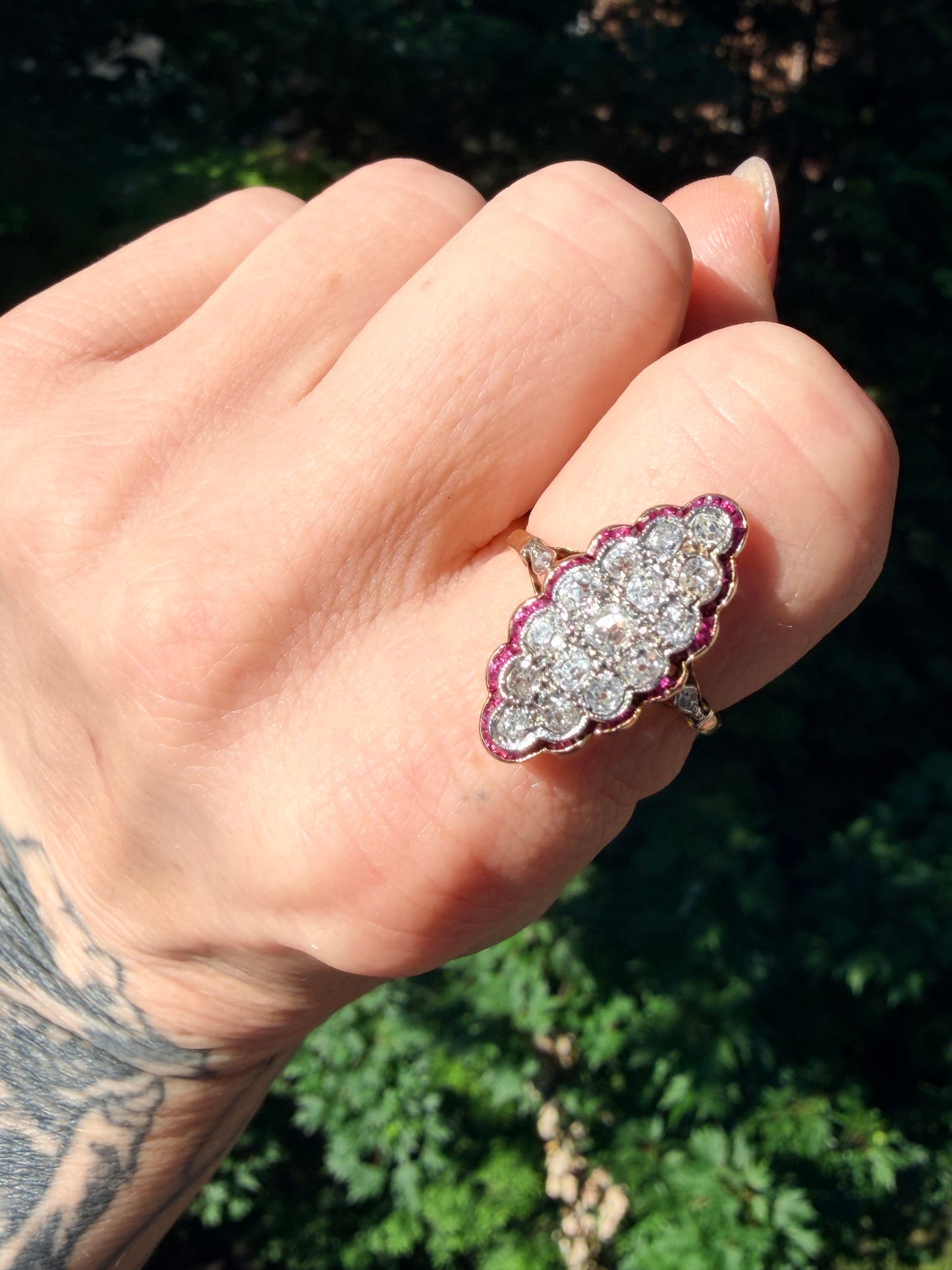 Victorian Ruby and Diamond Navette Ring