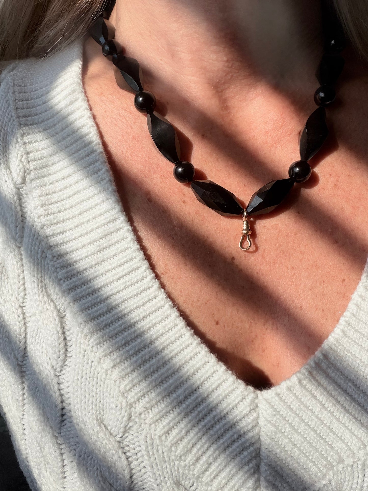 Antique Onyx and Pearl Chunky Chain Locket