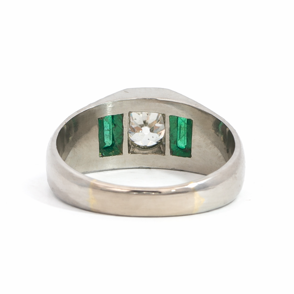 Art Deco Old Mine Cut Diamond and Emerald Ring