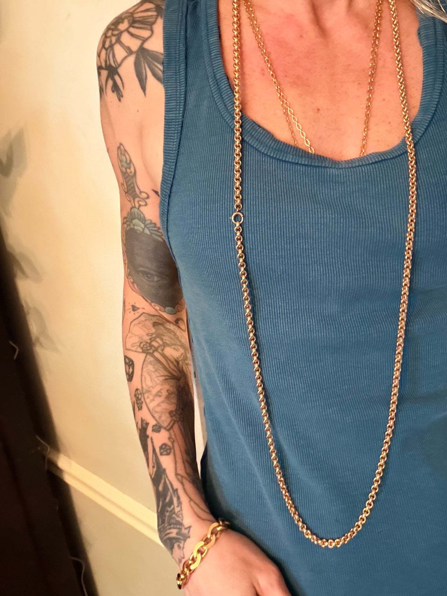 Vintage 14k Yellow Gold Long Rolo Link Chain
