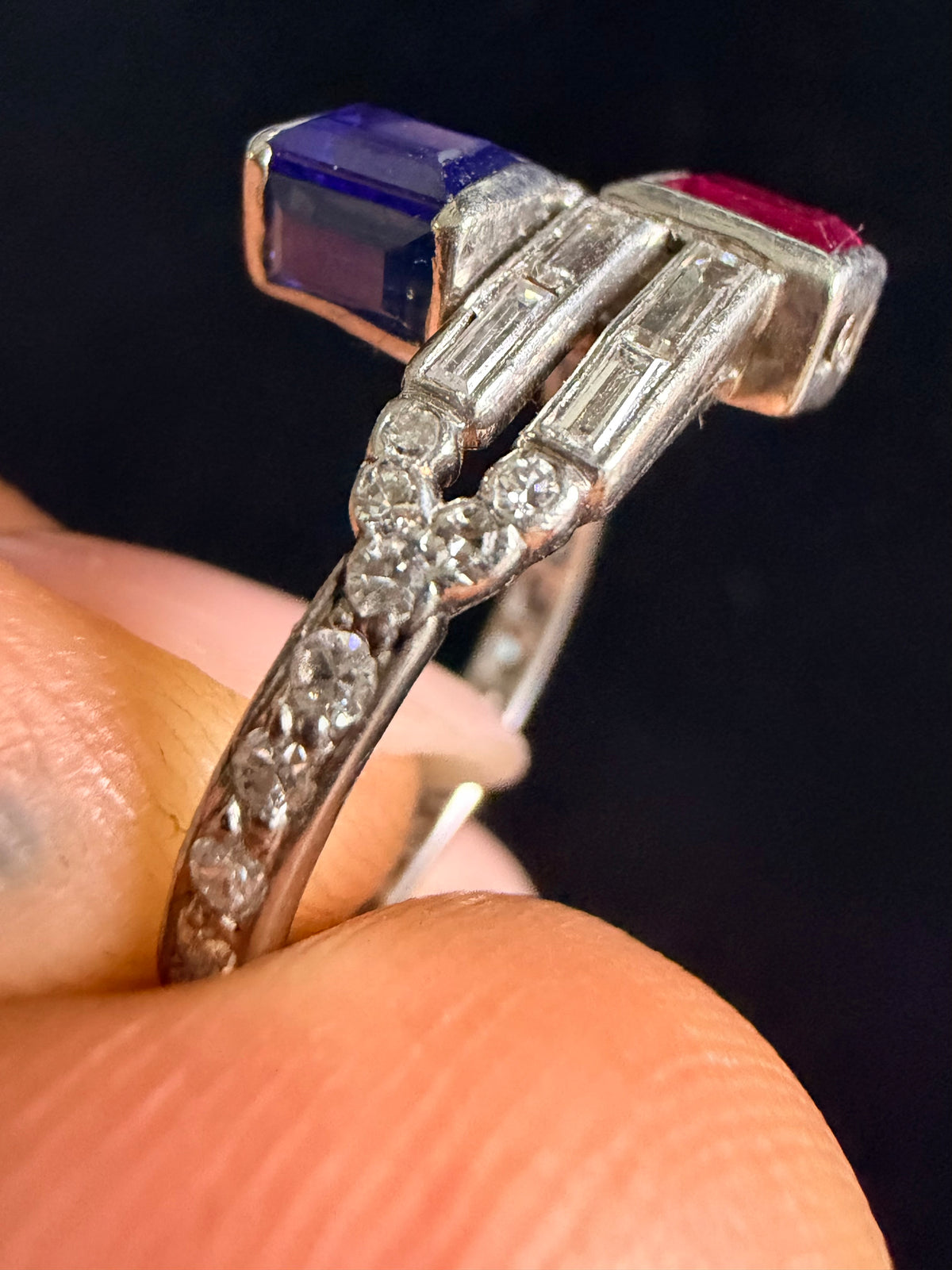 Art Deco Ruby, Sapphire & Diamond Toi et Moi Ring, c.1920s