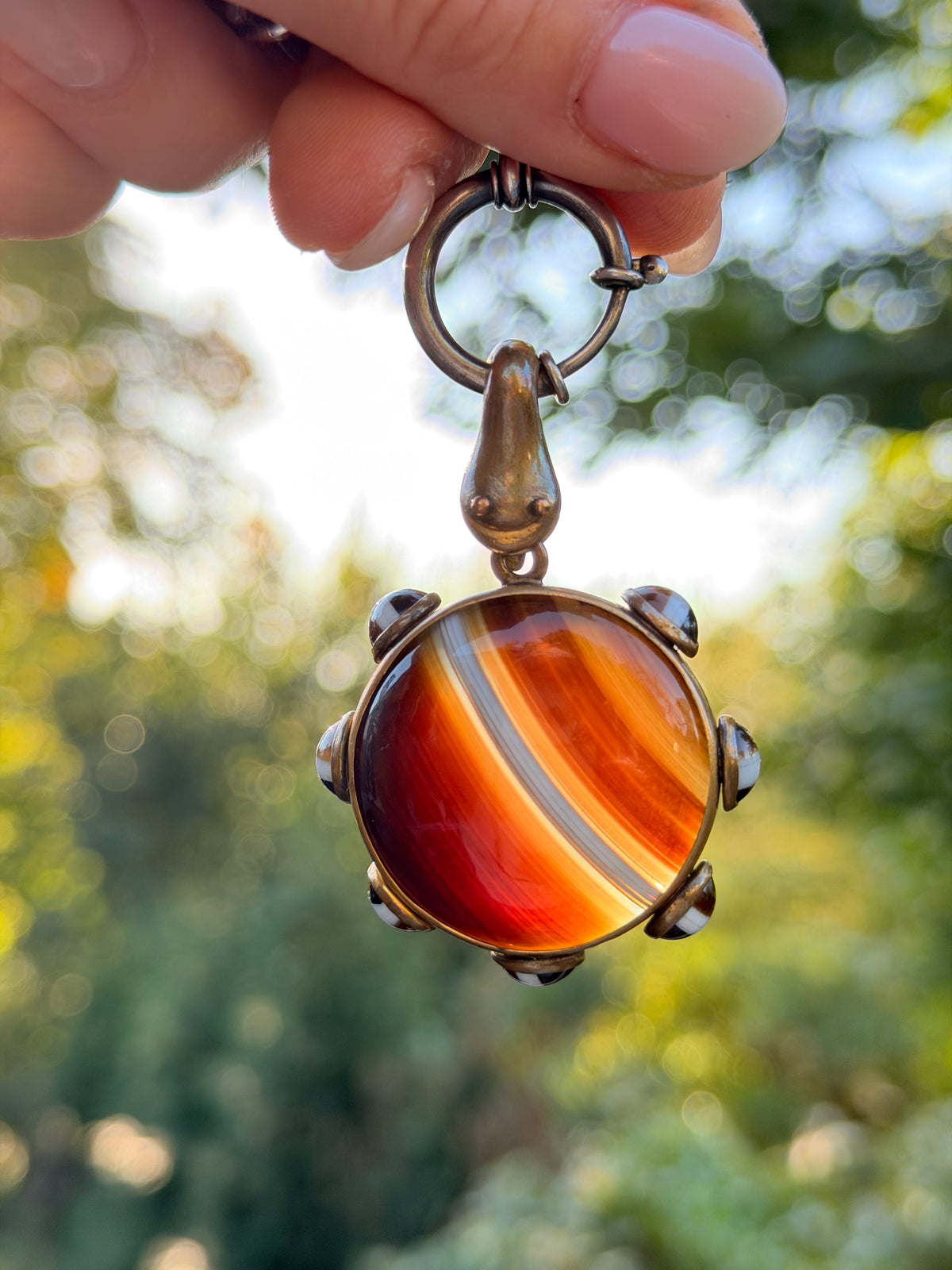 Vintage Banded Agate Snake Pendant