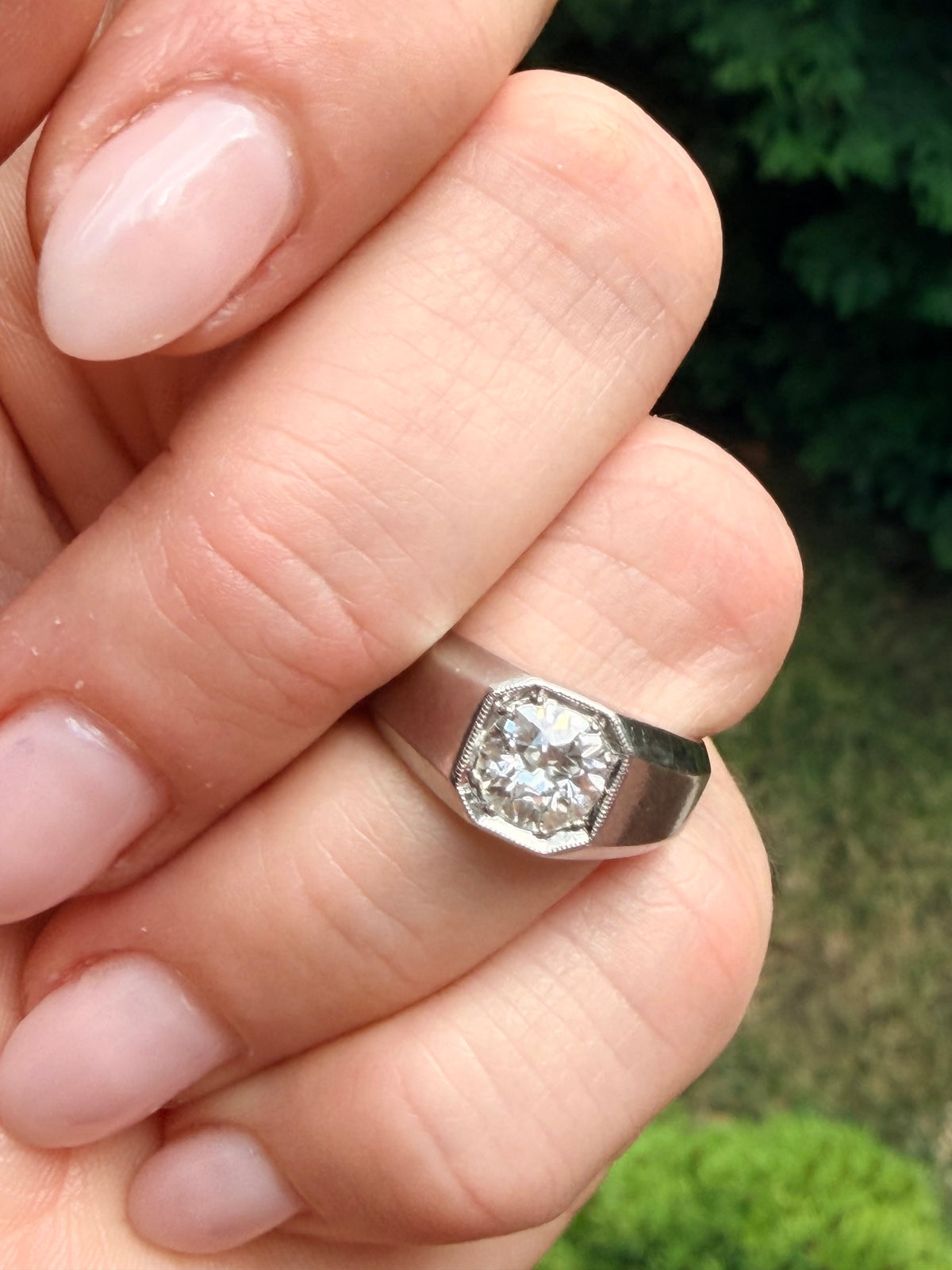 Vintage Platinum Old European Cut Diamond Signet Ring