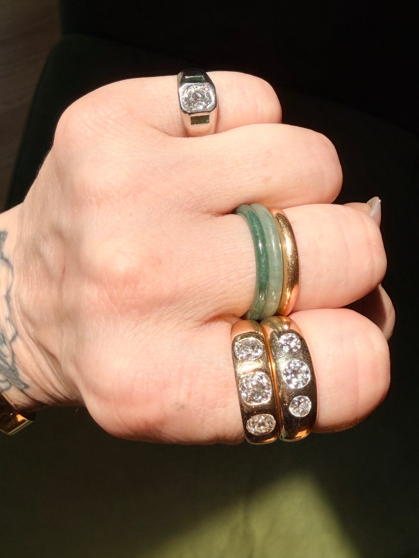 Art Deco Old Mine Cut Diamond and Emerald Ring