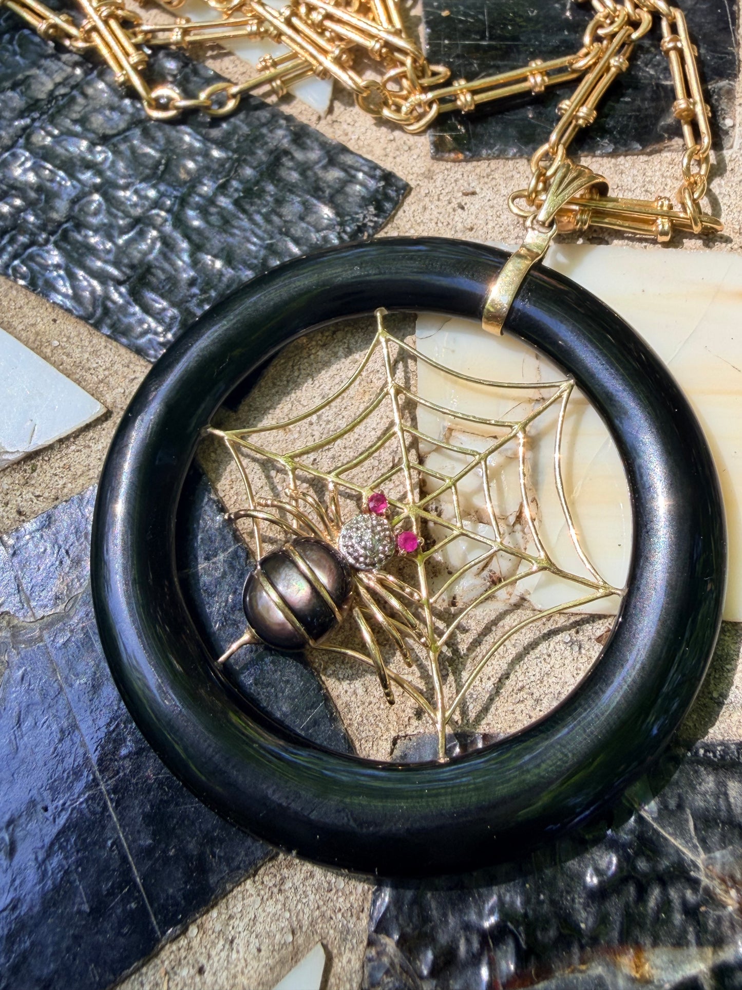 Vintage Spiderweb Onyx Pendant
