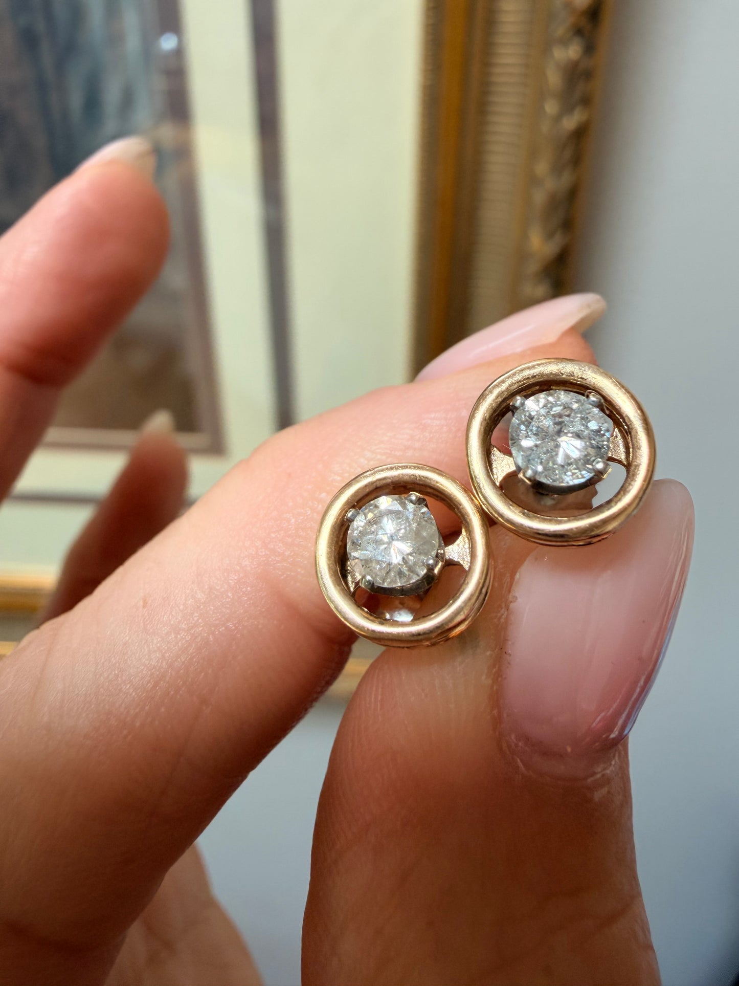 Vintage Two-Tone Diamond Circle Stud Earrings