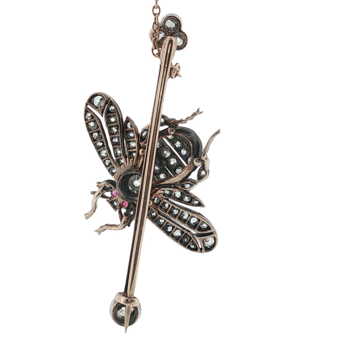Victorian Ruby and Old Cut Diamond Fly Bar Brooch
