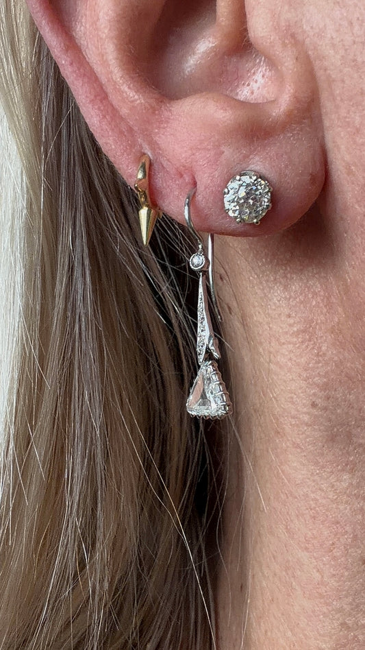 Art Deco Trillion Cut Diamond Drop Earrings