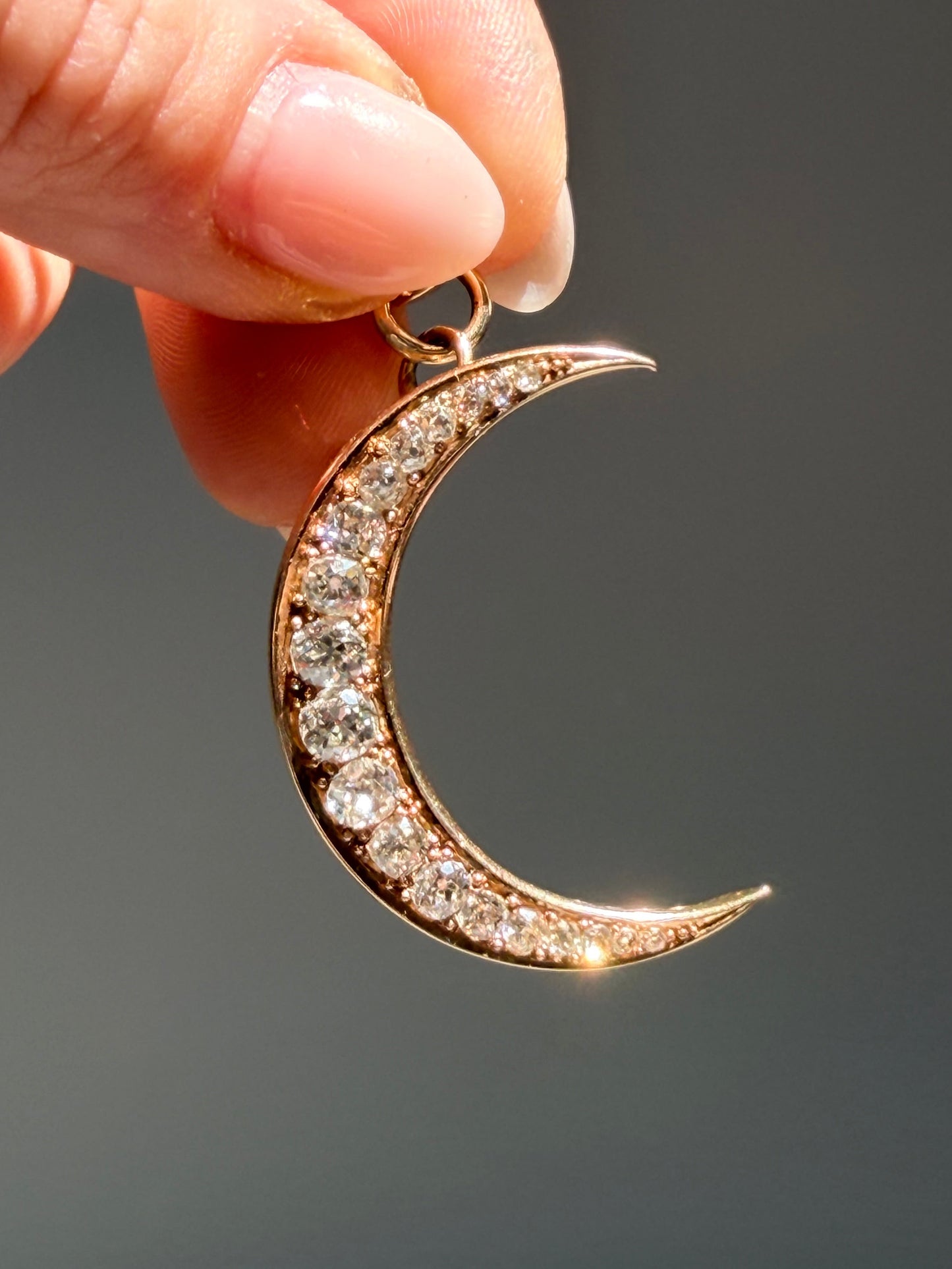 Antique Diamond Crescent Moon Pendant Broochg
