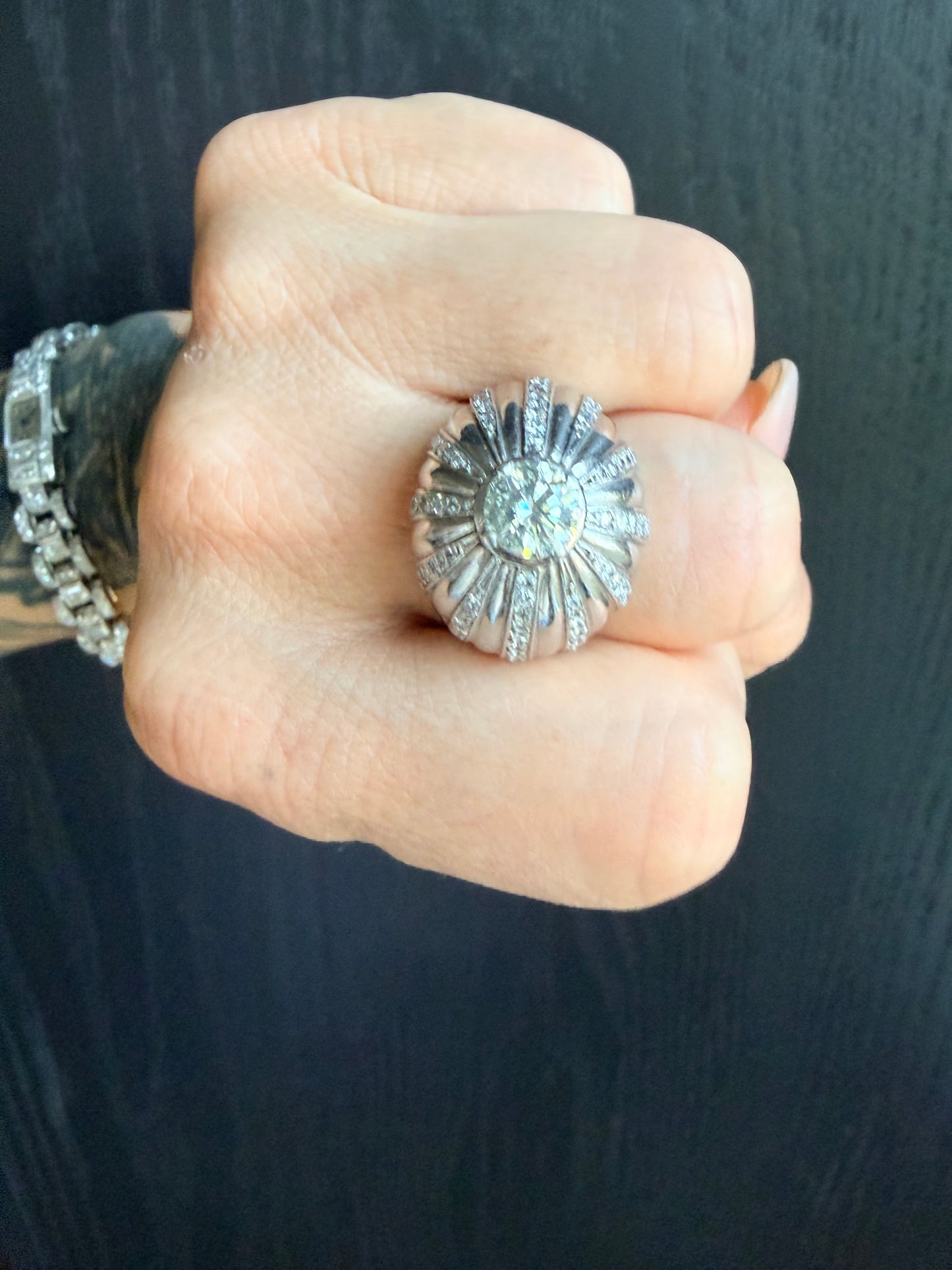French Art Deco Diamond Bombé Ring