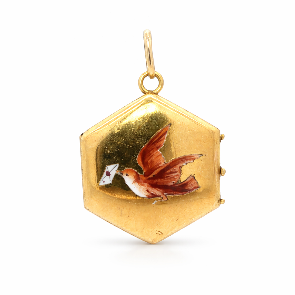 Antique Enamel Swallow and
Envelope Locket
