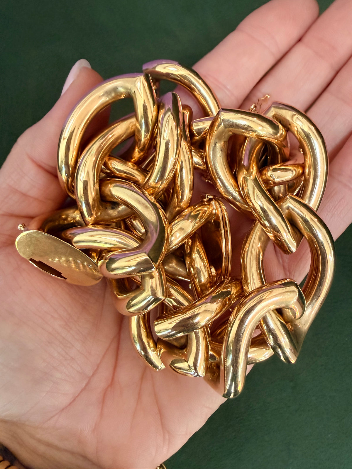 Vintage Italian 18k Yellow Gold Marquise Curb Bracelet and Necklace Set