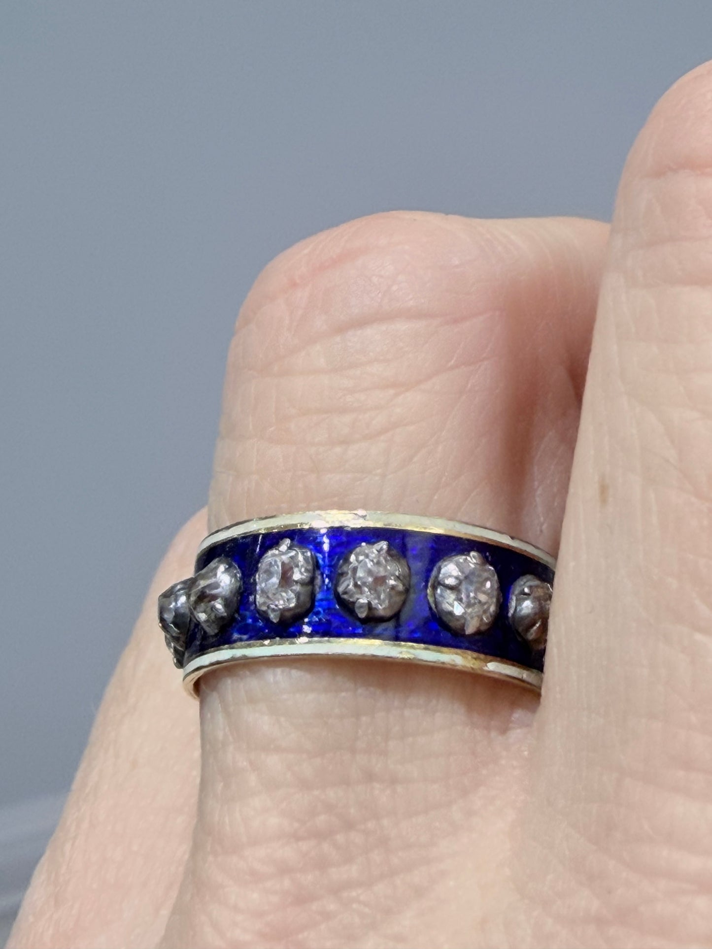 Antique Old Mine Cut and Peruzzi Cut Enamel Band